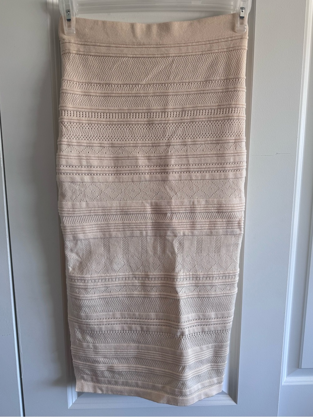 Textured Cream Knit Midi Skirt